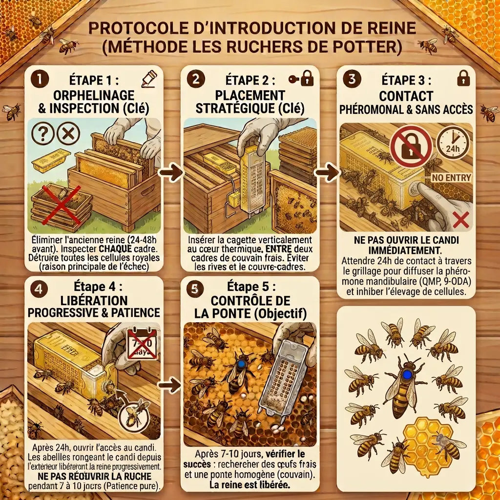 Introduction d'une reine Buckfast fécondée en cagette – Les Ruchers de Potter